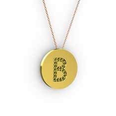 B Baş Harf Kolye - Peridot 8 ayar altın kolye (40 cm rose altın rolo zincir) #1tv1joy