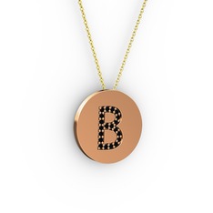 B Baş Harf Kolye - Siyah zirkon 18 ayar rose altın kolye (40 cm altın rolo zincir) #1udpkxt
