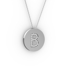 B Baş Harf Kolye - Swarovski 14 ayar beyaz altın kolye (40 cm beyaz altın rolo zincir) #6zh18o