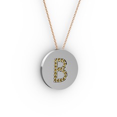 B Baş Harf Kolye - Dumanlı kuvars 18 ayar beyaz altın kolye (40 cm gümüş rolo zincir) #abrf4q