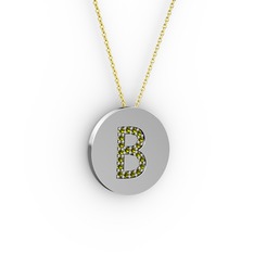 B Baş Harf Kolye - Peridot 925 ayar gümüş kolye (40 cm altın rolo zincir) #cothdy