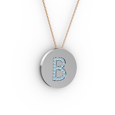 B Baş Harf Kolye - Akuamarin 925 ayar gümüş kolye (40 cm rose altın rolo zincir) #jtvflm