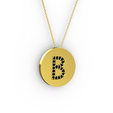 B Baş Harf Kolye - Siyah zirkon 18 ayar altın kolye (40 cm gümüş rolo zincir) #ktijx5
