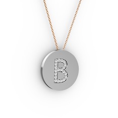 B Baş Harf Kolye - Pırlanta 925 ayar gümüş kolye (0.176 karat, 40 cm rose altın rolo zincir) #mtb9qw