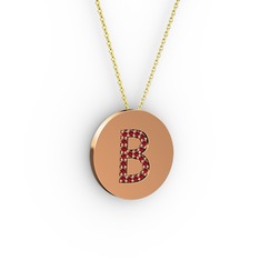 B Baş Harf Kolye - Garnet 14 ayar rose altın kolye (40 cm gümüş rolo zincir) #n2klrg