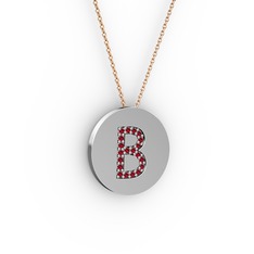 B Baş Harf Kolye - Garnet 925 ayar gümüş kolye (40 cm rose altın rolo zincir) #q8snfh