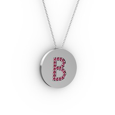 B Baş Harf Kolye - Rodolit garnet 925 ayar gümüş kolye (40 cm gümüş rolo zincir) #vmnod3