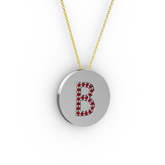 B Baş Harf Kolye - Garnet 925 ayar gümüş kolye (40 cm altın rolo zincir) #x9okgg
