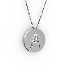 A Baş Harf Kolye - Swarovski 14 ayar beyaz altın kolye (40 cm gümüş rolo zincir) #11k7aoz