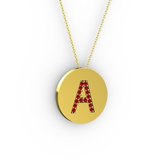 A Baş Harf Kolye - Garnet 18 ayar altın kolye (40 cm altın rolo zincir) #141y61d