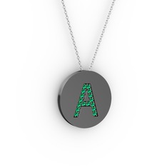 Yeşil kuvars 925 ayar siyah rodyum kaplama gümüş kolye (40 cm gümüş rolo zincir)