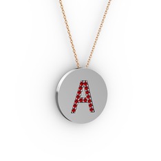 Garnet 14 ayar beyaz altın kolye (40 cm rose altın rolo zincir)