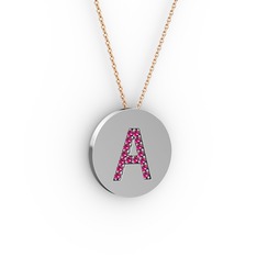 Rodolit garnet 18 ayar beyaz altın kolye (40 cm rose altın rolo zincir)