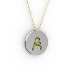 A Baş Harf Kolye - Peridot 925 ayar gümüş kolye (40 cm altın rolo zincir) #1qqvsm3