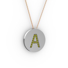 Peridot 8 ayar beyaz altın kolye (40 cm gümüş rolo zincir)