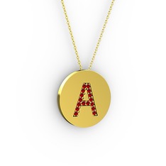 Garnet 18 ayar altın kolye (40 cm gümüş rolo zincir)