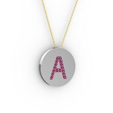 Rodolit garnet 14 ayar beyaz altın kolye (40 cm gümüş rolo zincir)