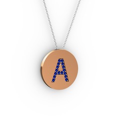 Lab safir 18 ayar rose altın kolye (40 cm beyaz altın rolo zincir)