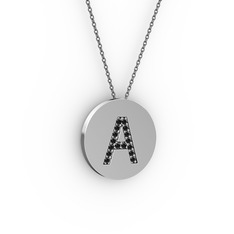 A Baş Harf Kolye - Siyah zirkon 925 ayar gümüş kolye (40 cm gümüş rolo zincir) #eqzrm4