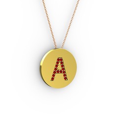 A Baş Harf Kolye - Garnet 18 ayar altın kolye (40 cm rose altın rolo zincir) #jtiwlq