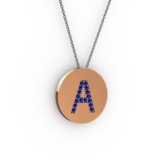 A Baş Harf Kolye - Lab safir 8 ayar rose altın kolye (40 cm gümüş rolo zincir) #jtjqa3