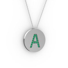 A Baş Harf Kolye - Yeşil kuvars 18 ayar beyaz altın kolye (40 cm gümüş rolo zincir) #ugbsm5