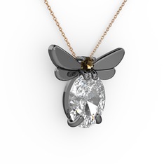 Elisa Kelebek Kolye - Beyaz zirkon ve dumanlı kuvars 925 ayar siyah rodyum kaplama gümüş kolye (40 cm rose altın rolo zincir) #10dmin2