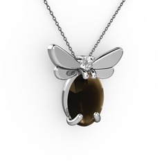 Dumanlı kuvars ve swarovski 18 ayar beyaz altın kolye (40 cm gümüş rolo zincir)