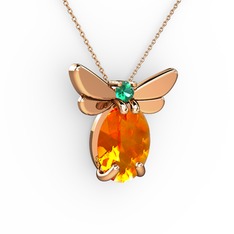 Elisa Kelebek Kolye - Sitrin ve yeşil kuvars 14 ayar rose altın kolye (40 cm rose altın rolo zincir) #11dqs2u