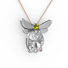 Elisa Kelebek Kolye - Swarovski ve peridot 14 ayar beyaz altın kolye (40 cm gümüş rolo zincir) #11juzgb