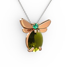 Peridot ve yeşil kuvars 925 ayar rose altın kaplama gümüş kolye (40 cm gümüş rolo zincir)