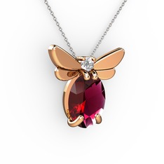 Rodolit garnet ve swarovski 8 ayar rose altın kolye (40 cm beyaz altın rolo zincir)