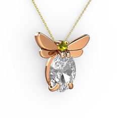 Elisa Kelebek Kolye - Beyaz zirkon ve peridot 8 ayar rose altın kolye (40 cm altın rolo zincir) #1325evu