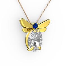 Swarovski ve lab safir 8 ayar altın kolye (40 cm rose altın rolo zincir)