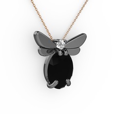 Elisa Kelebek Kolye - Siyah zirkon ve swarovski 925 ayar siyah rodyum kaplama gümüş kolye (40 cm gümüş rolo zincir) #13hhu68