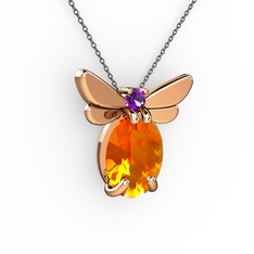 Elisa Kelebek Kolye - Sitrin ve ametist 925 ayar rose altın kaplama gümüş kolye (40 cm gümüş rolo zincir) #13hti9w