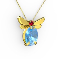 Elisa Kelebek Kolye - Akuamarin ve garnet 14 ayar altın kolye (40 cm gümüş rolo zincir) #13stpvw