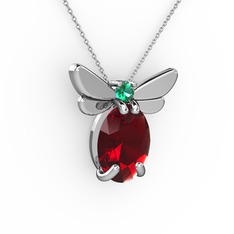 Elisa Kelebek Kolye - Garnet ve yeşil kuvars 925 ayar gümüş kolye (40 cm beyaz altın rolo zincir) #13u323f