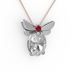 Swarovski ve garnet 14 ayar beyaz altın kolye (40 cm rose altın rolo zincir)