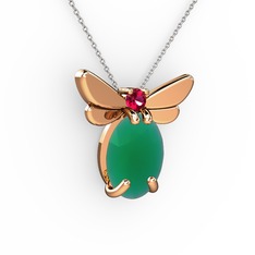 Elisa Kelebek Kolye - Kök zümrüt ve rodolit garnet 18 ayar rose altın kolye (40 cm beyaz altın rolo zincir) #14no8cs