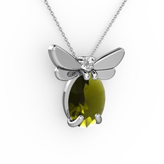 Peridot ve swarovski 8 ayar beyaz altın kolye (40 cm beyaz altın rolo zincir)