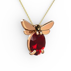 Elisa Kelebek Kolye - Garnet ve dumanlı kuvars 8 ayar rose altın kolye (40 cm altın rolo zincir) #151cni7