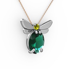 Elisa Kelebek Kolye - Yeşil kuvars ve peridot 18 ayar beyaz altın kolye (40 cm rose altın rolo zincir) #155joxm