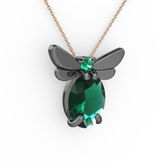 Elisa Kelebek Kolye - Yeşil kuvars 925 ayar siyah rodyum kaplama gümüş kolye (40 cm rose altın rolo zincir) #15anfqm
