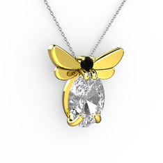 Elisa Kelebek Kolye - Beyaz zirkon ve siyah zirkon 8 ayar altın kolye (40 cm gümüş rolo zincir) #15e5g73