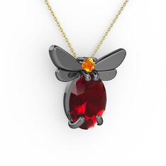 Elisa Kelebek Kolye - Garnet ve sitrin 925 ayar siyah rodyum kaplama gümüş kolye (40 cm altın rolo zincir) #15o8oz4