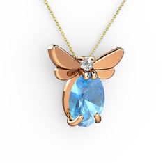 Elisa Kelebek Kolye - Akuamarin ve swarovski 8 ayar rose altın kolye (40 cm altın rolo zincir) #15quqnr