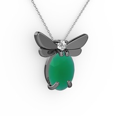 Elisa Kelebek Kolye - Kök zümrüt ve pırlanta 925 ayar siyah rodyum kaplama gümüş kolye (0.24 karat, 40 cm beyaz altın rolo zincir) #15yqkw8