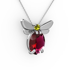 Elisa Kelebek Kolye - Rodolit garnet ve peridot 18 ayar beyaz altın kolye (40 cm beyaz altın rolo zincir) #15z815u