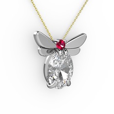 Elisa Kelebek Kolye - Swarovski ve rodolit garnet 14 ayar beyaz altın kolye (40 cm altın rolo zincir) #16475c2
